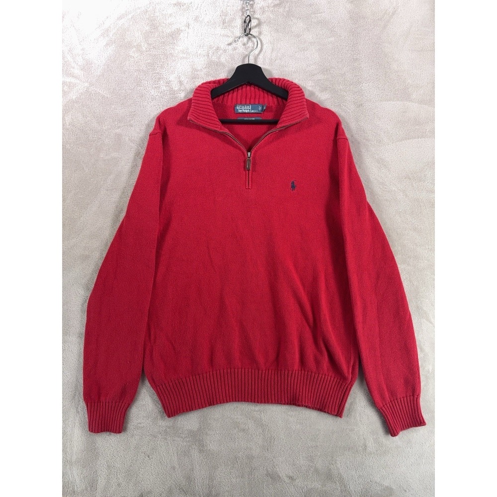 Polo Ralph Lauren Estate Rib Quarter Zip Sweater Mens Medium Red Cotton Pony